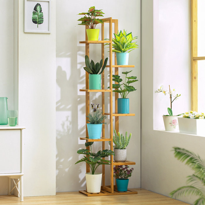 MoNiBloom 6 Tiers Vertical Tall Bamboo Plant Stand 7 Potted Flower